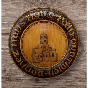 Vtg Hand Carved Wooden Decorative French Plate Donnez Nous Notre Pain Quotidien